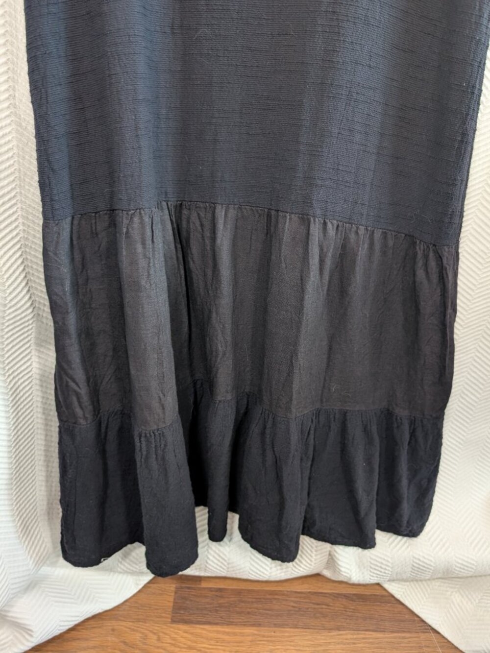 Francesca Bettini 100% Linen V‑Neck Tiered Midi Dress Dark Navy Size Small Boho - Picture 10 of 12
